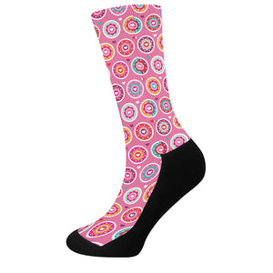 Pink Girly Flower Pattern Print Crew Socks