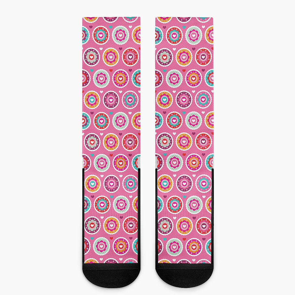 Pink Girly Flower Pattern Print Crew Socks