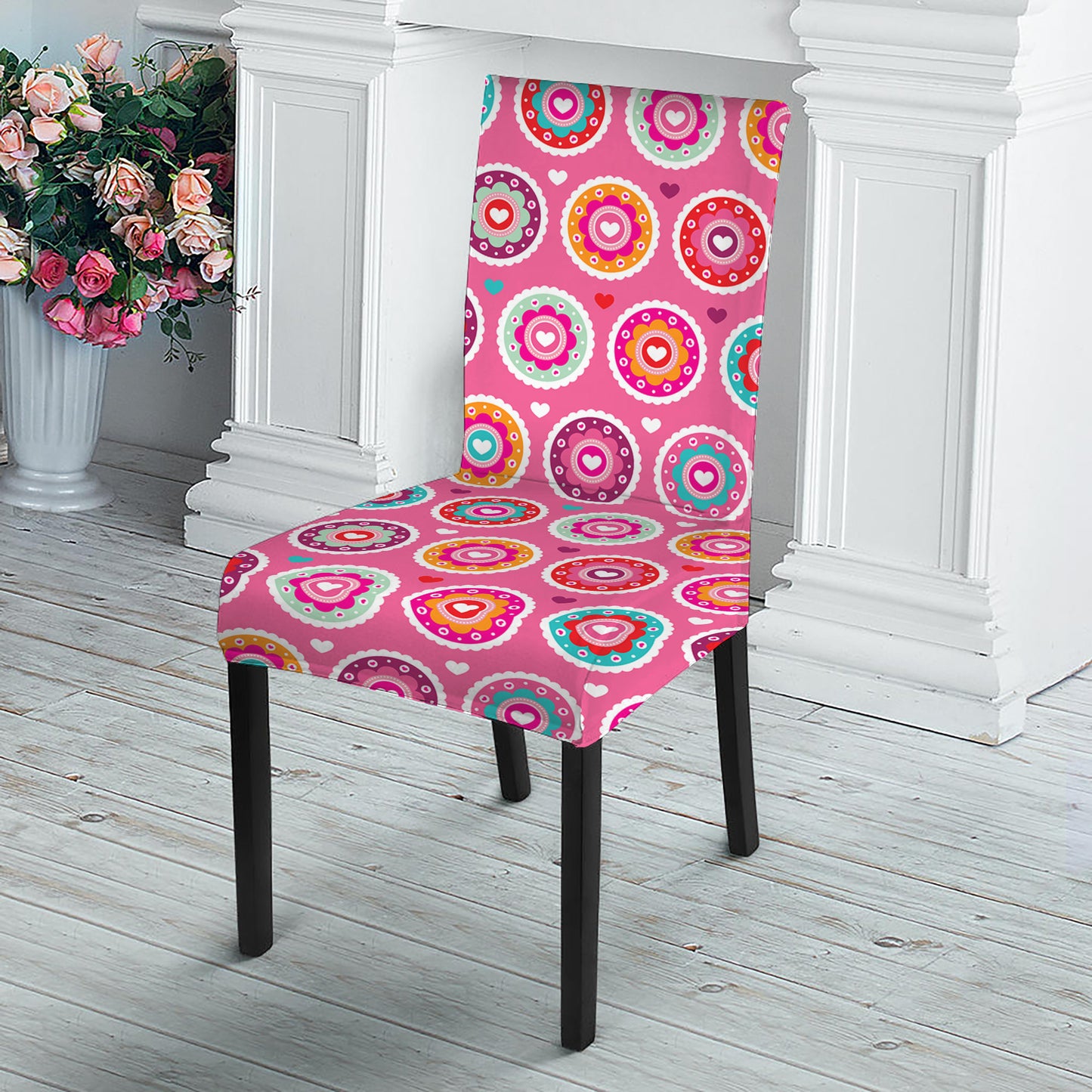 Pink Girly Flower Pattern Print Dining Chair Slipcover