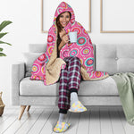 Pink Girly Flower Pattern Print Hooded Blanket