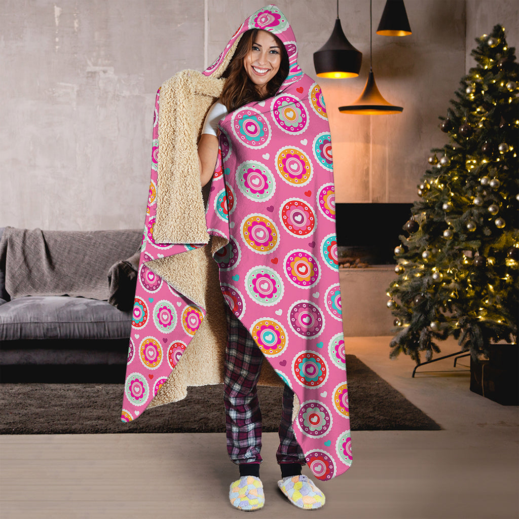 Pink Girly Flower Pattern Print Hooded Blanket