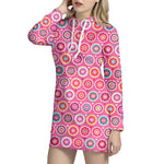 Pink Girly Flower Pattern Print Hoodie Dress