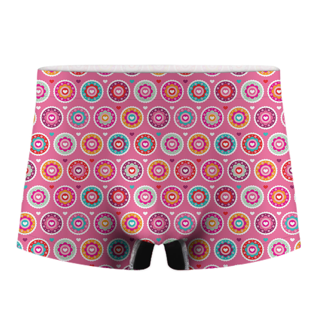 Pink Girly Flower Pattern Print Men's Boxer Briefs