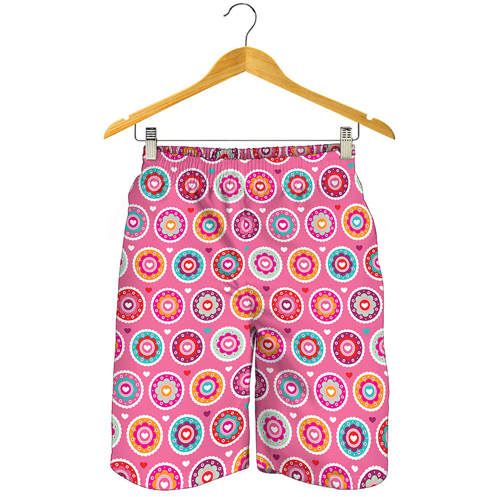 Pink Girly Flower Pattern Print Men's Shorts
