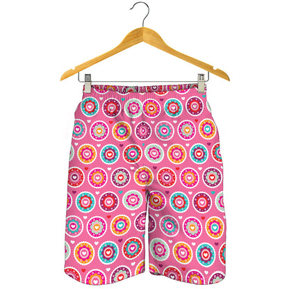 Pink Girly Flower Pattern Print Men's Shorts