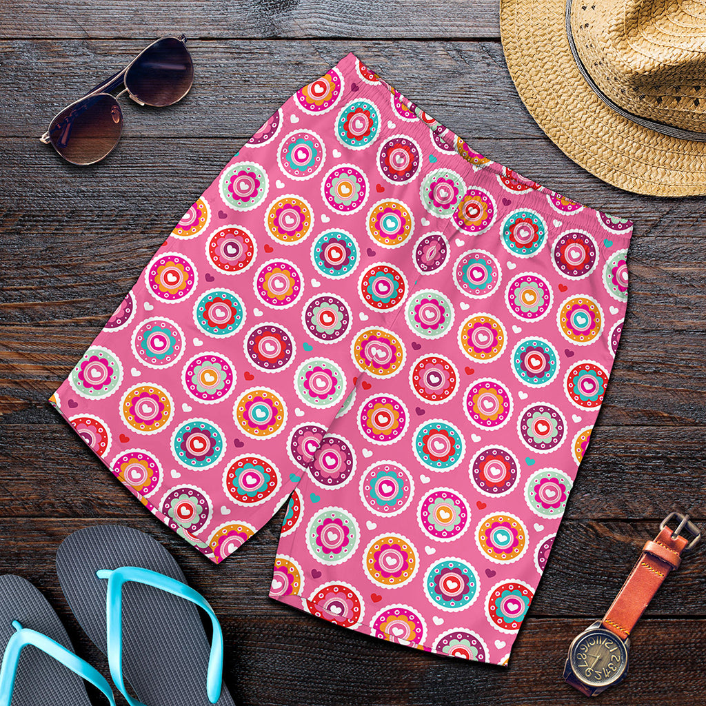 Pink Girly Flower Pattern Print Men's Shorts