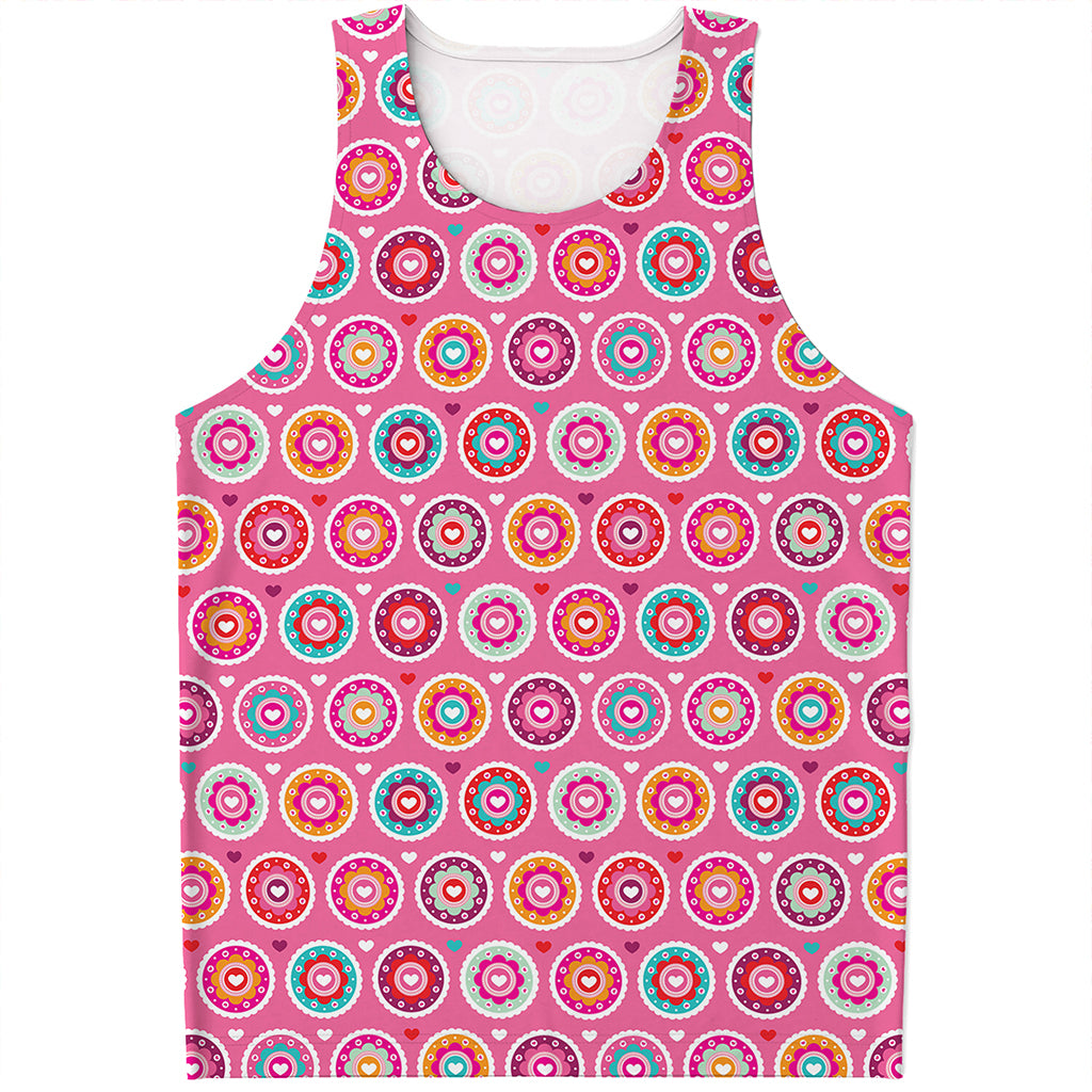 Pink Girly Flower Pattern Print Men's Tank Top