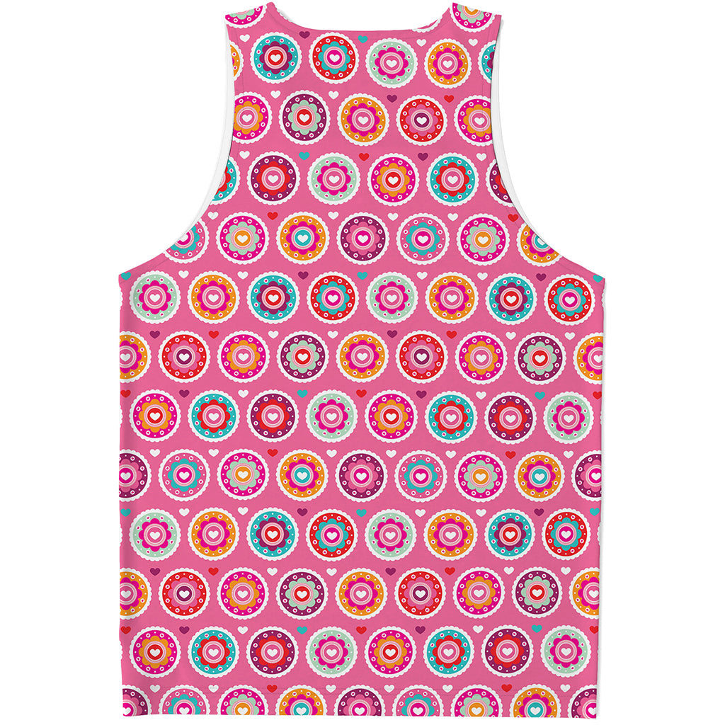 Pink Girly Flower Pattern Print Men's Tank Top