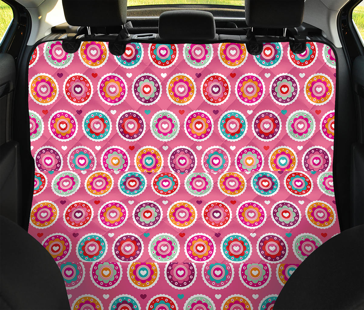 Pink Girly Flower Pattern Print Pet Car Back Seat Cover
