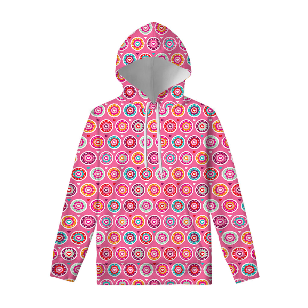 Pink Girly Flower Pattern Print Pullover Hoodie