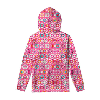 Pink Girly Flower Pattern Print Pullover Hoodie