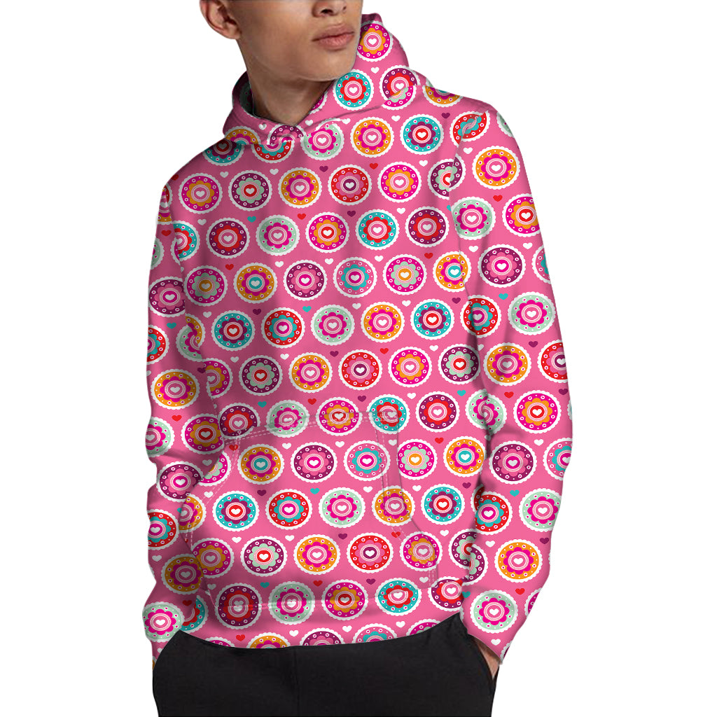 Pink Girly Flower Pattern Print Pullover Hoodie