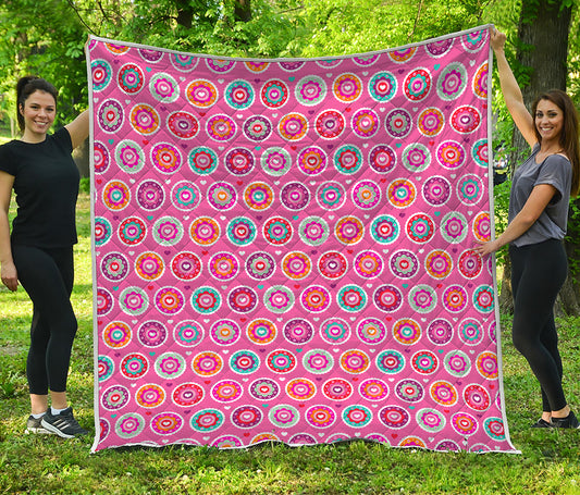 Pink Girly Flower Pattern Print Quilt