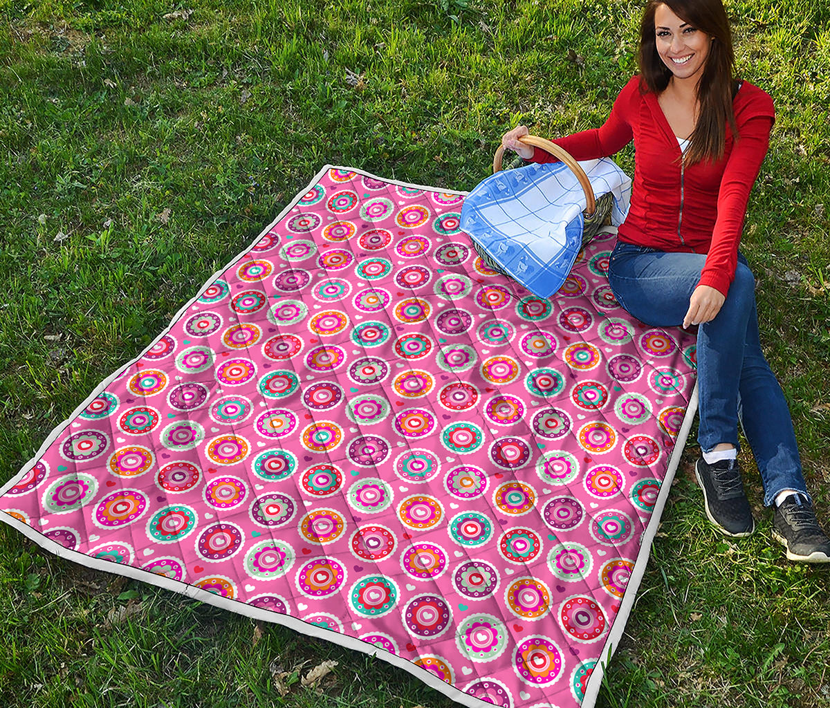 Pink Girly Flower Pattern Print Quilt