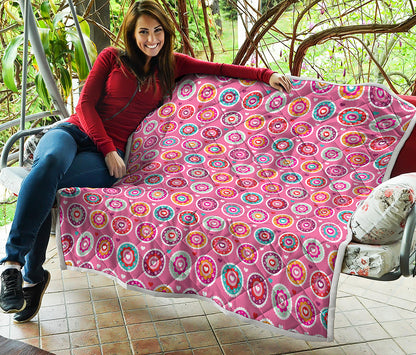 Pink Girly Flower Pattern Print Quilt