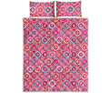 Pink Girly Flower Pattern Print Quilt Bed Set