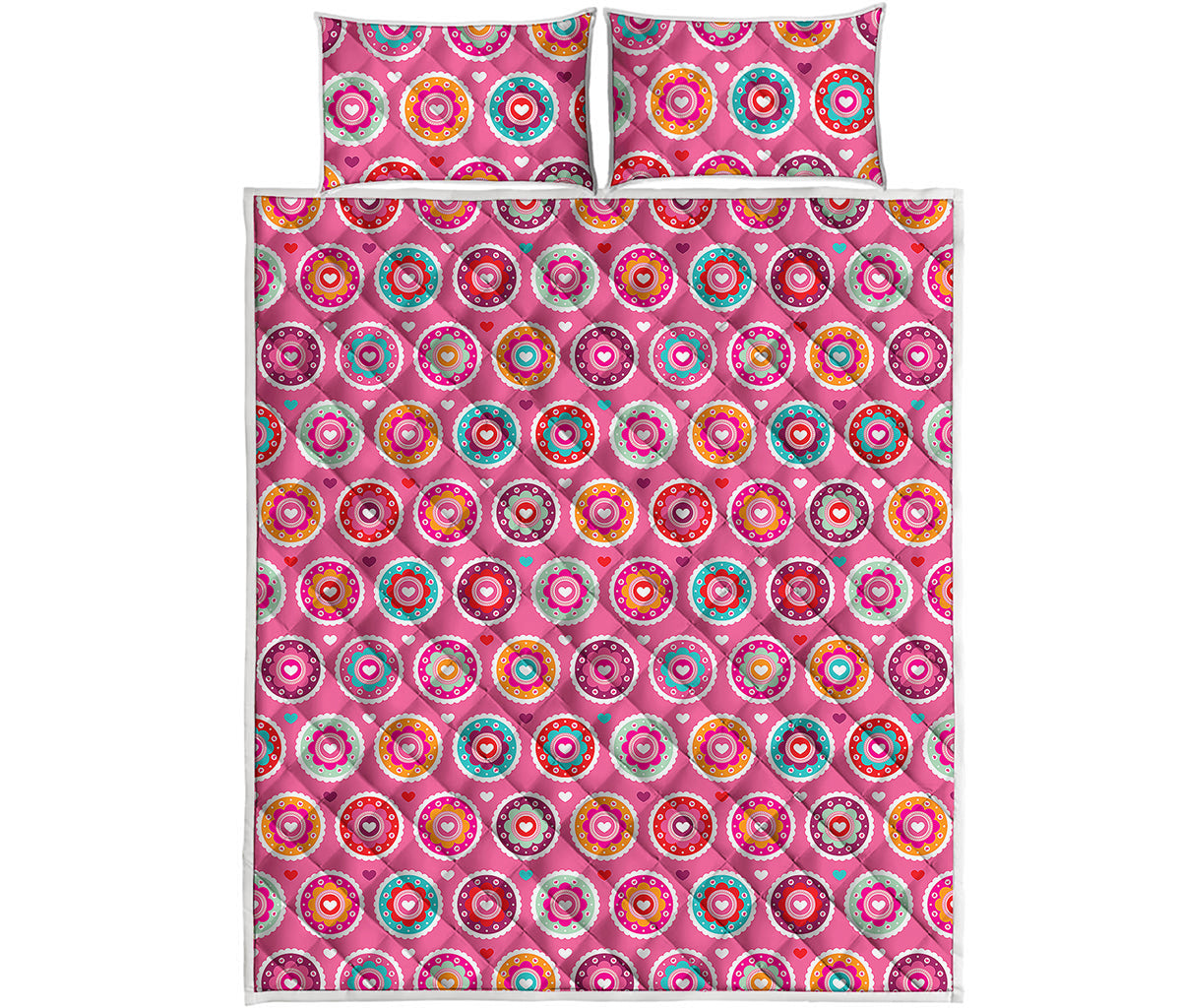 Pink Girly Flower Pattern Print Quilt Bed Set