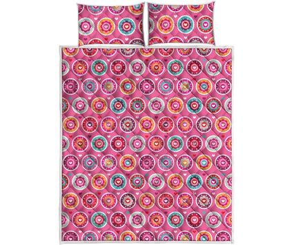 Pink Girly Flower Pattern Print Quilt Bed Set