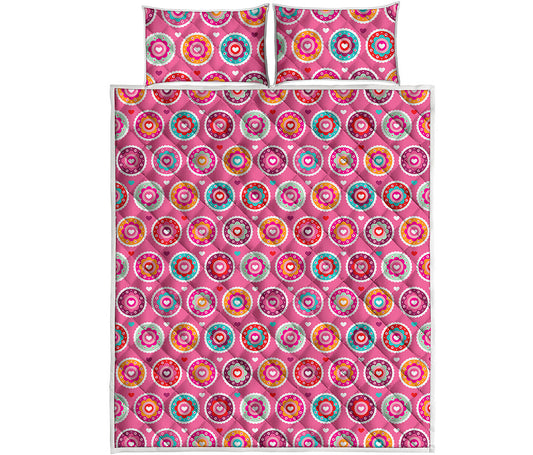 Pink Girly Flower Pattern Print Quilt Bed Set