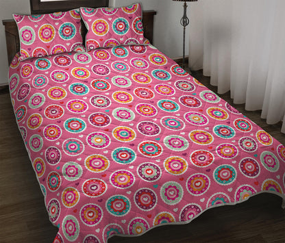 Pink Girly Flower Pattern Print Quilt Bed Set