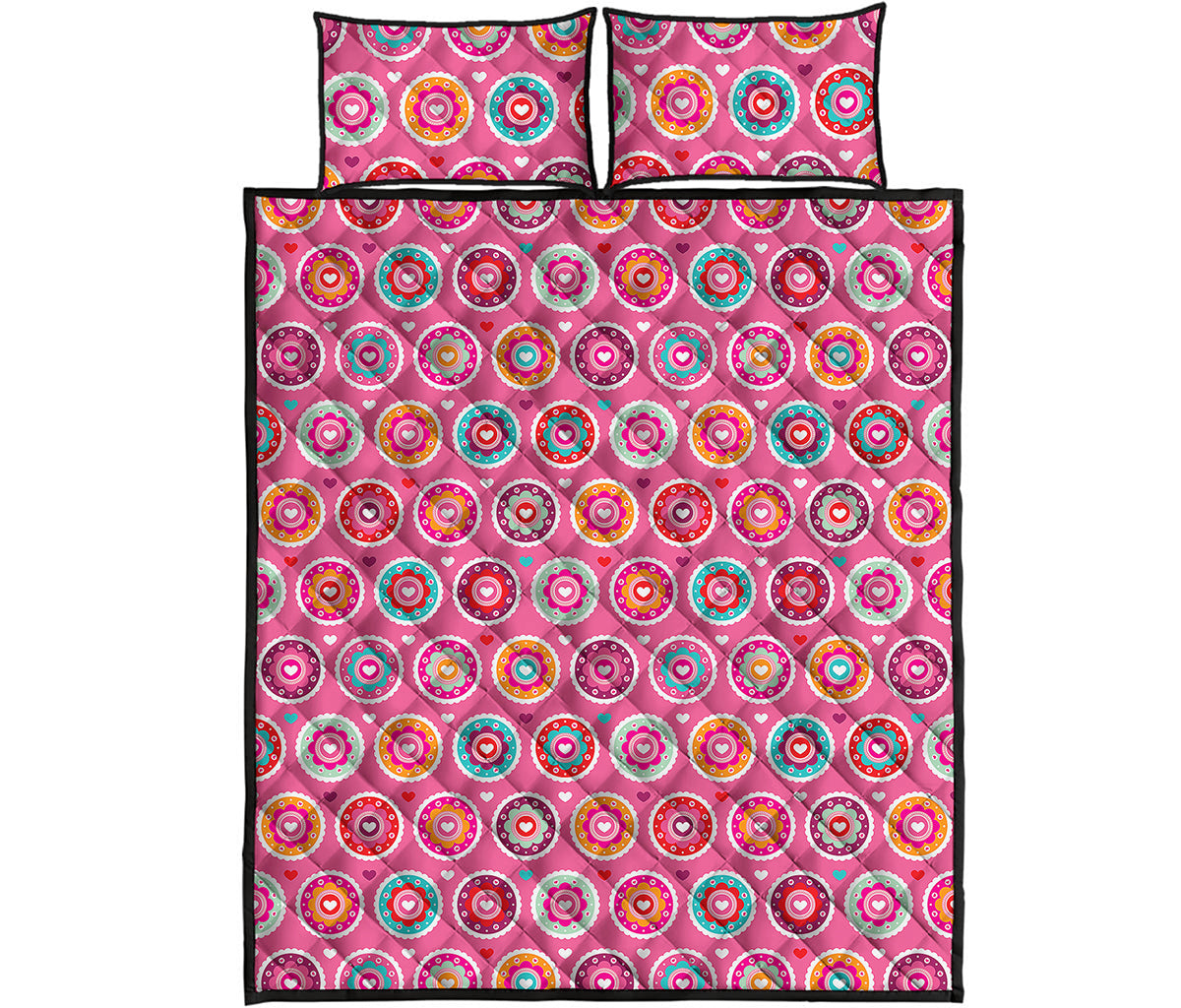 Pink Girly Flower Pattern Print Quilt Bed Set