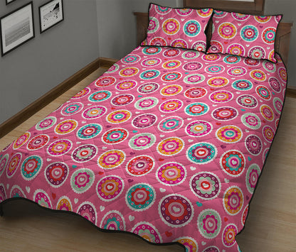 Pink Girly Flower Pattern Print Quilt Bed Set