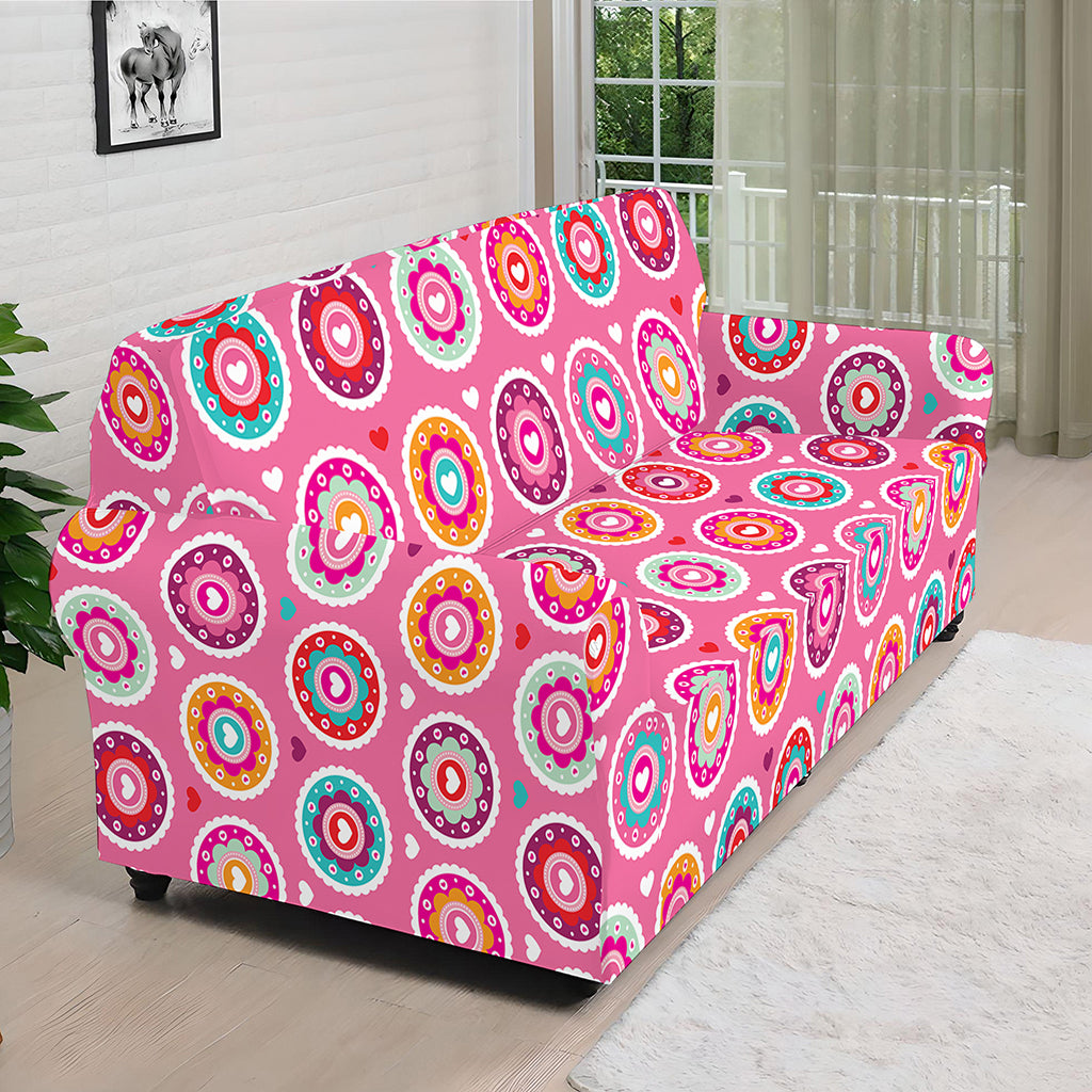 Pink Girly Flower Pattern Print Sofa Cover