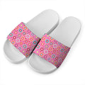 Pink Girly Flower Pattern Print White Slide Sandals