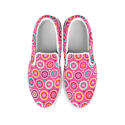 Pink Girly Flower Pattern Print White Slip On Shoes