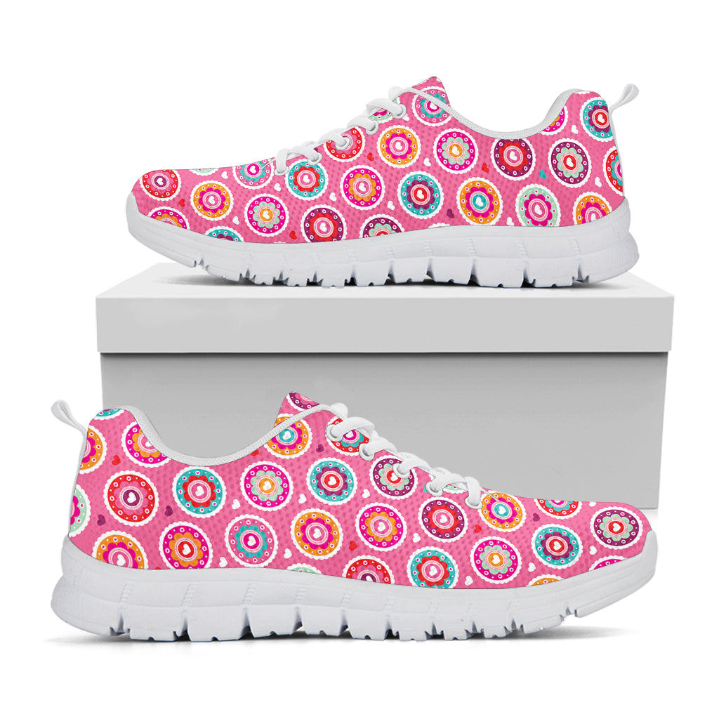 Pink Girly Flower Pattern Print White Sneakers