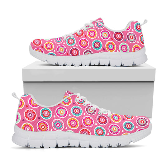 Pink Girly Flower Pattern Print White Sneakers