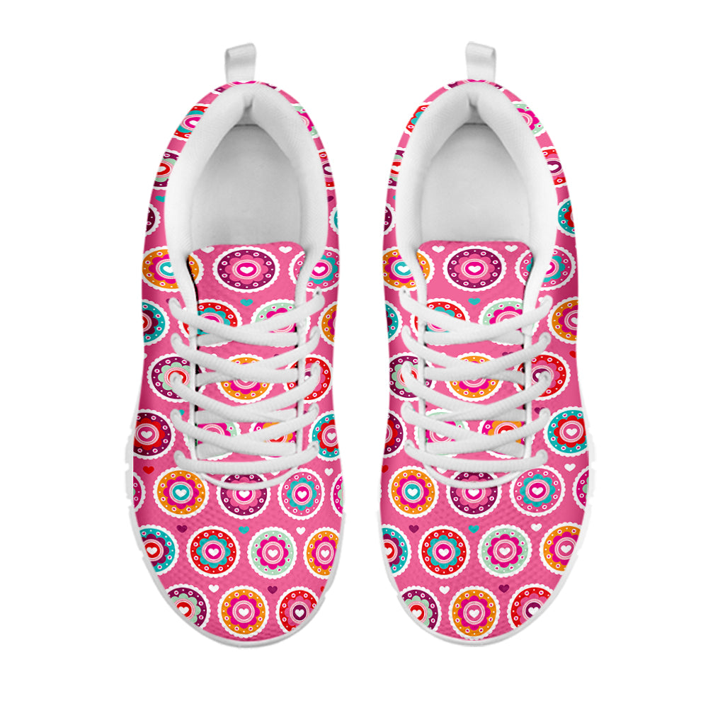 Pink Girly Flower Pattern Print White Sneakers