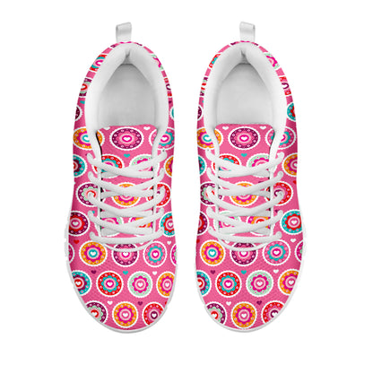 Pink Girly Flower Pattern Print White Sneakers