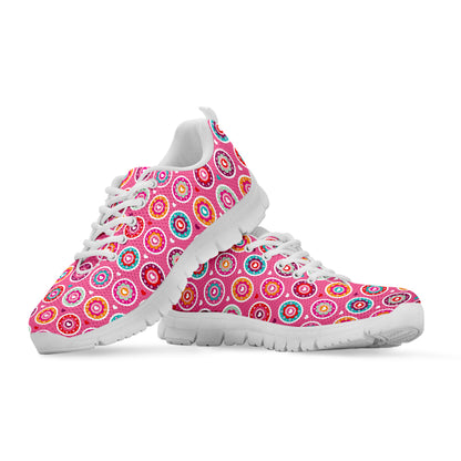 Pink Girly Flower Pattern Print White Sneakers
