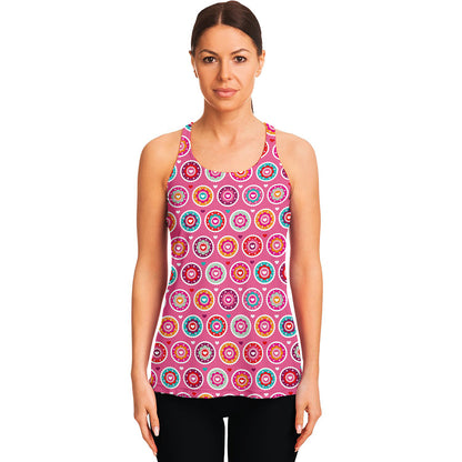 Pink Girly Flower Pattern Print Women's Racerback Tank Top