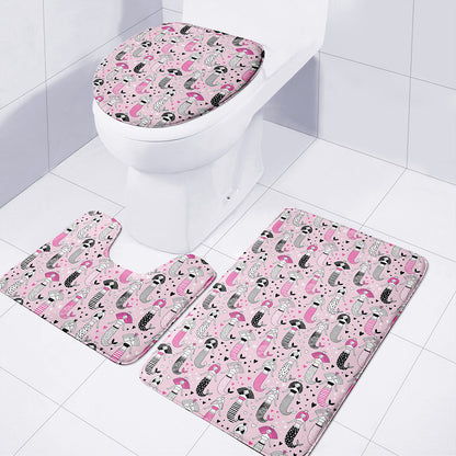 Pink Girly Mermaid Pattern Print 3 Piece Bath Mat Set