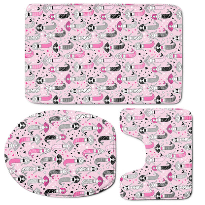 Pink Girly Mermaid Pattern Print 3 Piece Bath Mat Set
