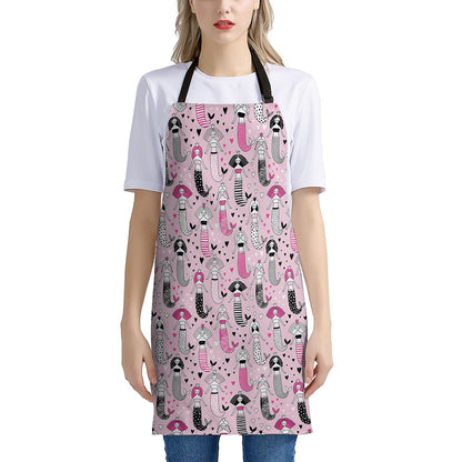 Pink Girly Mermaid Pattern Print Apron