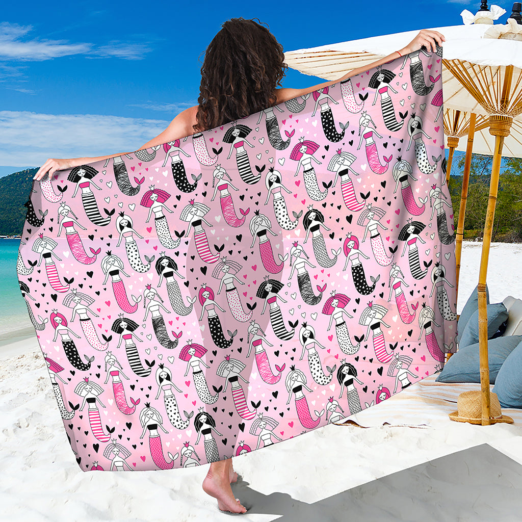 Pink Girly Mermaid Pattern Print Beach Sarong Wrap