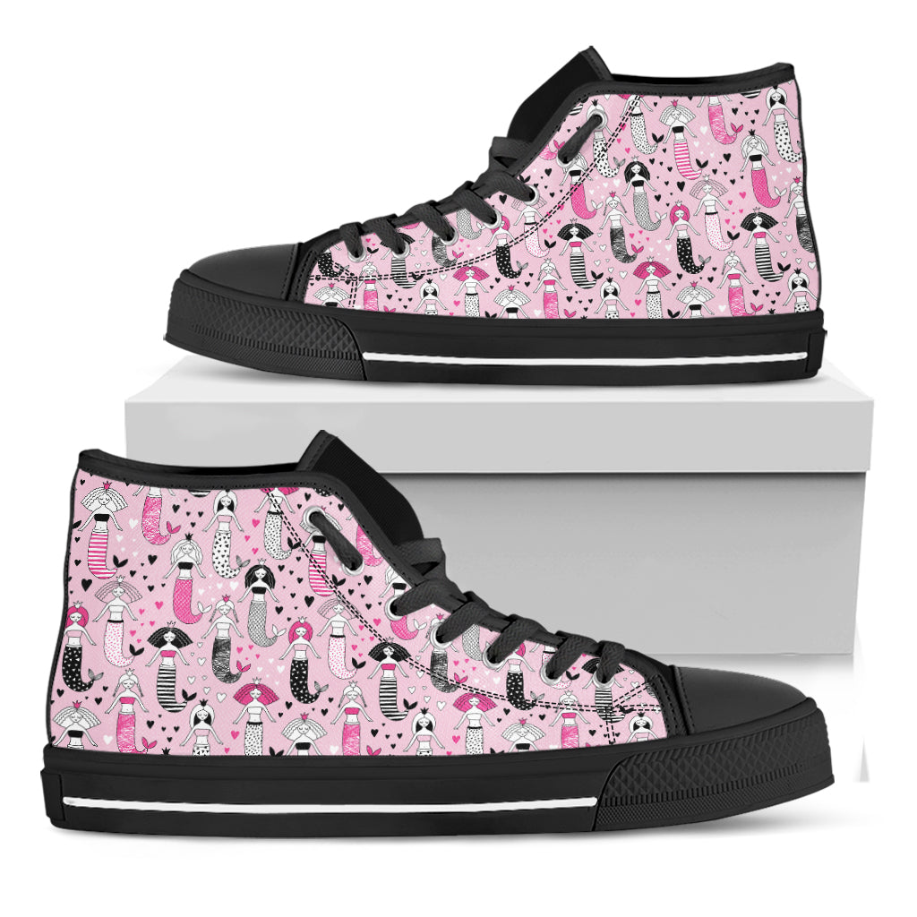 Pink Girly Mermaid Pattern Print Black High Top Shoes
