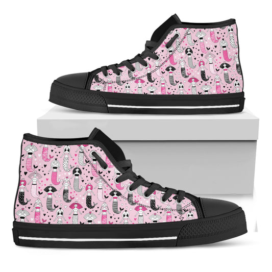 Pink Girly Mermaid Pattern Print Black High Top Shoes