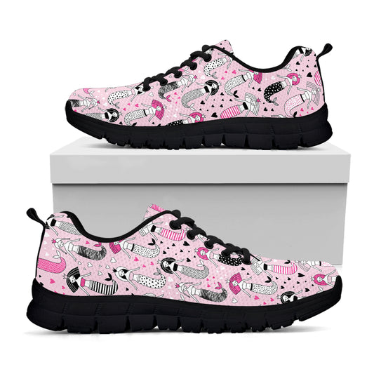 Pink Girly Mermaid Pattern Print Black Sneakers