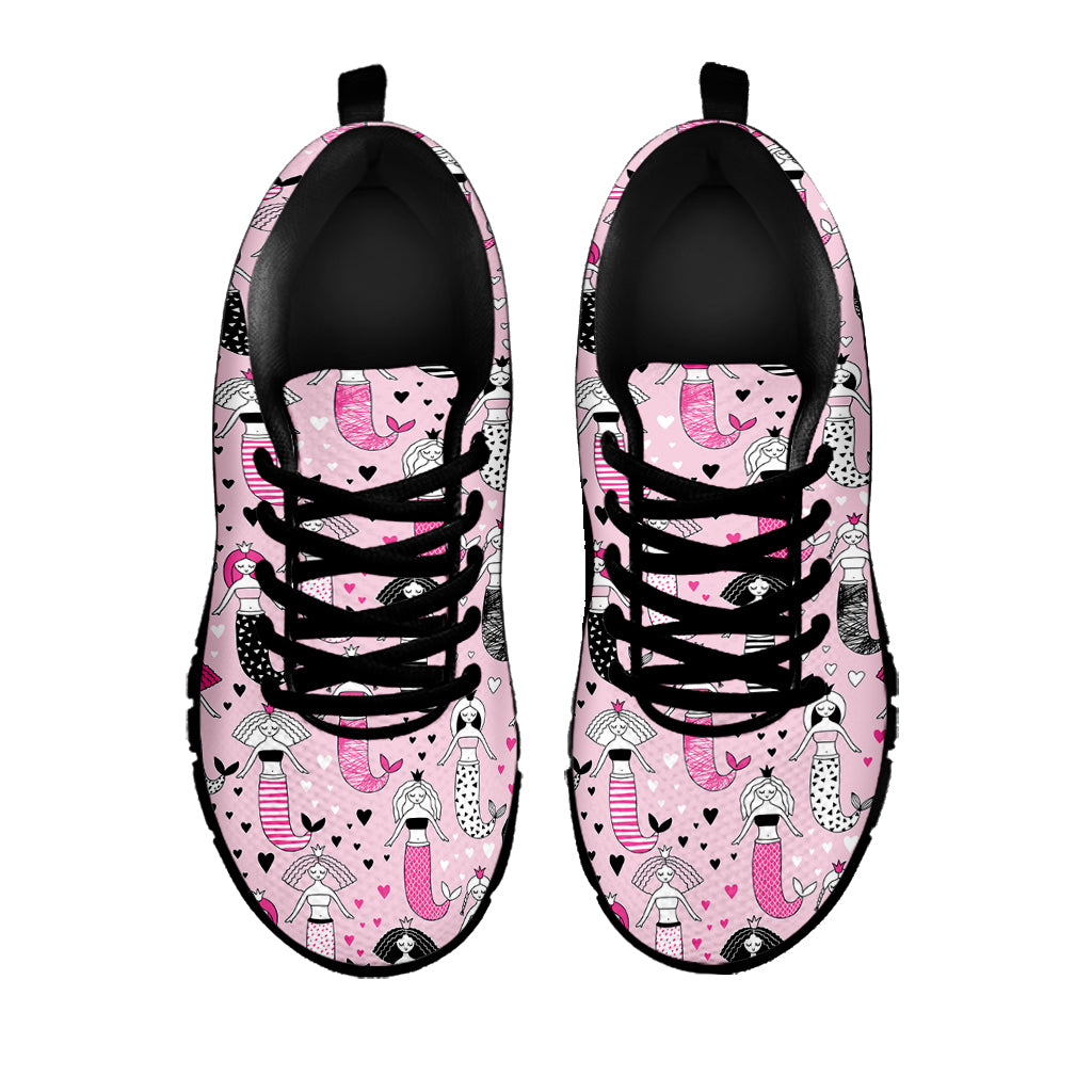 Pink Girly Mermaid Pattern Print Black Sneakers