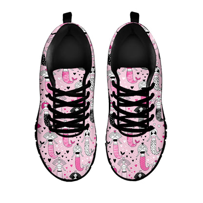 Pink Girly Mermaid Pattern Print Black Sneakers