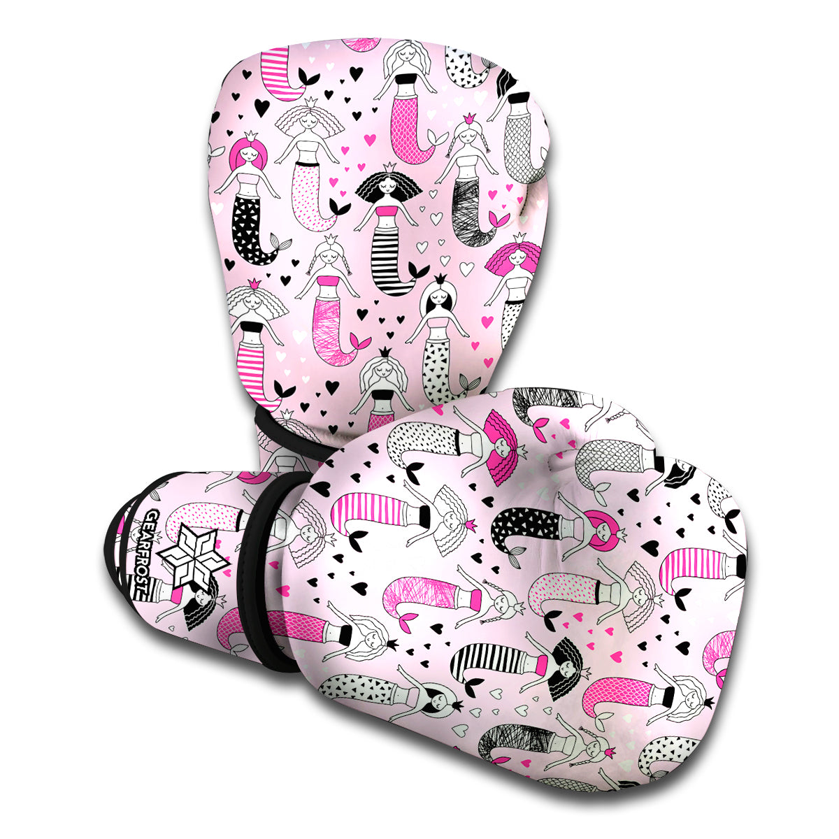 Pink Girly Mermaid Pattern Print Boxing Gloves