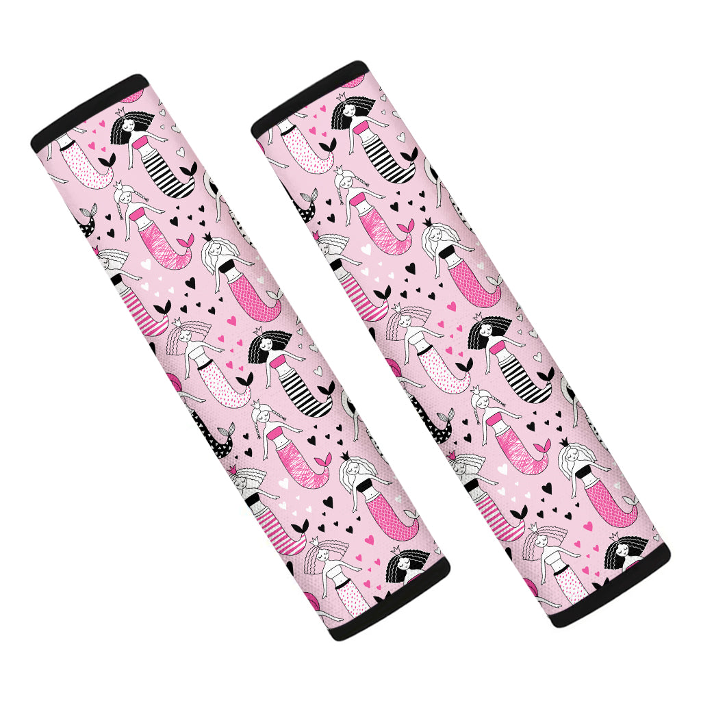 Pink Girly Mermaid Pattern Print Car Seat Belt Covers