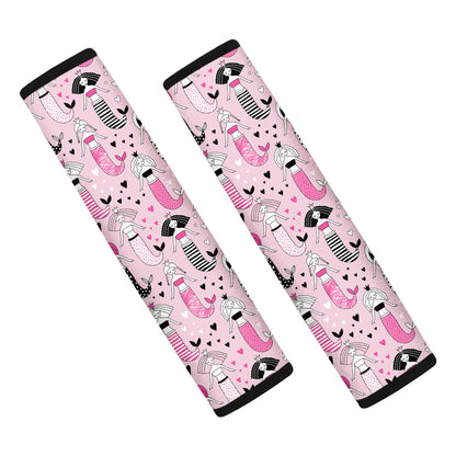 Pink Girly Mermaid Pattern Print Car Seat Belt Covers