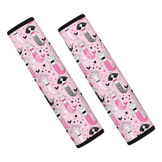 Pink Girly Mermaid Pattern Print Car Seat Belt Covers