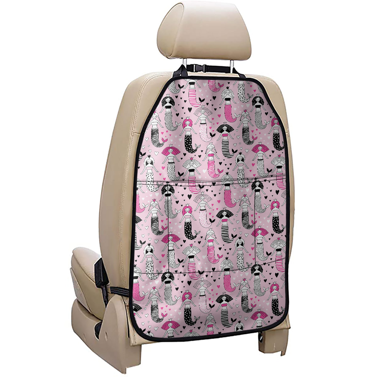 Pink Girly Mermaid Pattern Print Car Seat Organizers