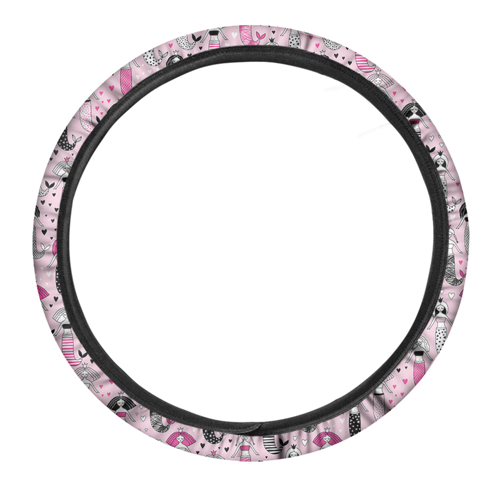 Pink Girly Mermaid Pattern Print Car Steering Wheel Cover